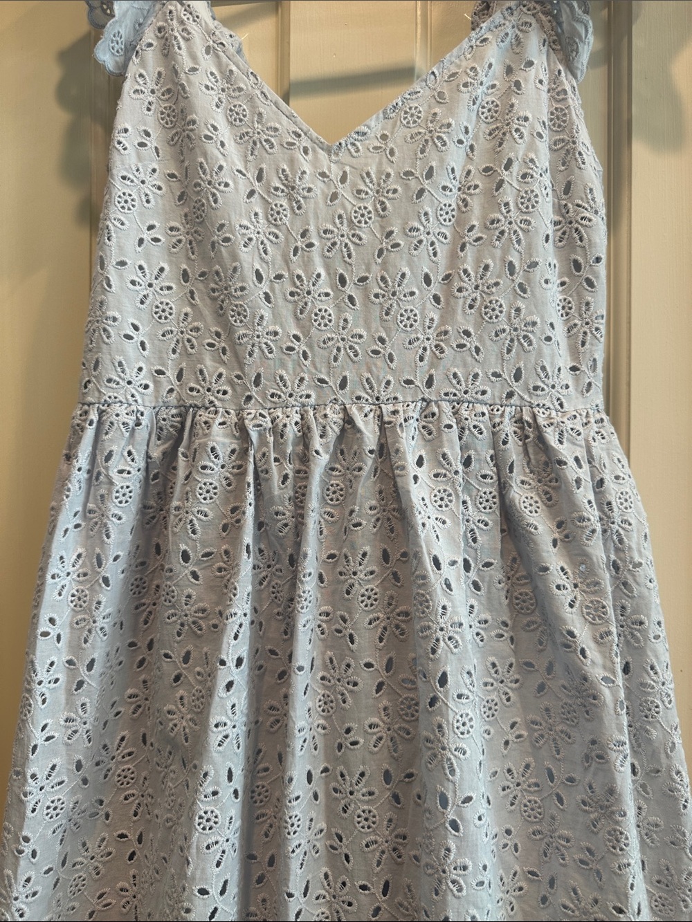 Eyelet Ruffle Strap Dress - Light Blue - Picture 2 of 3
